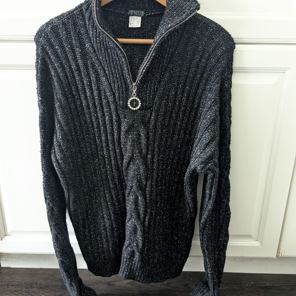 Pretty Venus Black Women's Sweater Pullover Rhinestone Pull